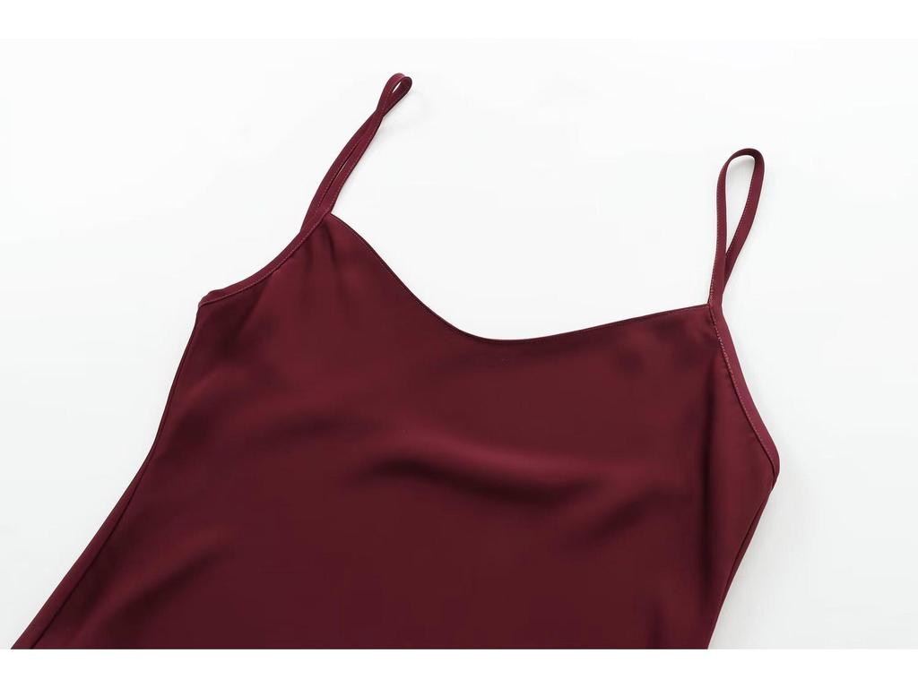 European & American Women's Autumn Burgundy Draped Sling Dress - Elegant & Lazy French Style