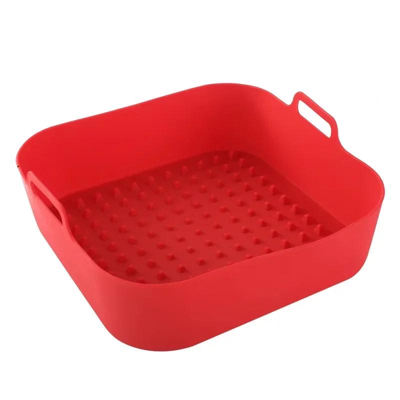 

1PC Square Air Fryer Silicone Baking Tray Two Ears Silicone Lining Non-stick Oil High Temperature Baking Mat Easy To Clean червоний