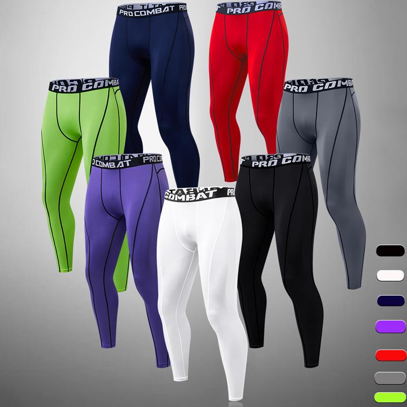Men's High-Elastic Compression Sports Leggings: Quick-Dry, Long Pants for Running, Basketball & Fitness.