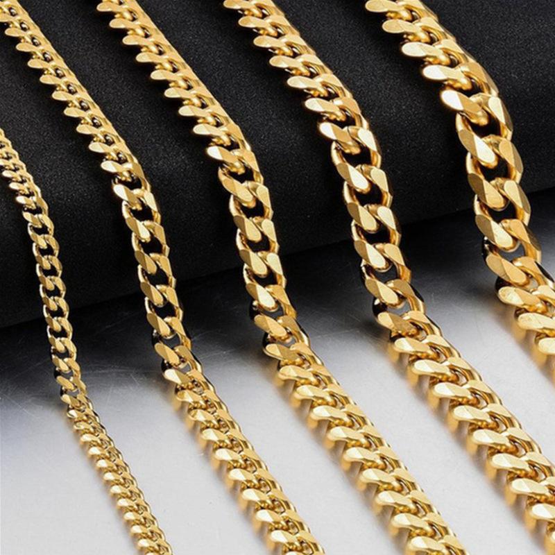 

5/7MM Unisex Width Punk Hip Hop Cuban Stainless Steel Chains Gold Color Necklace Stacking Choker Chain Fine Zircon width 3.5mm&70cm