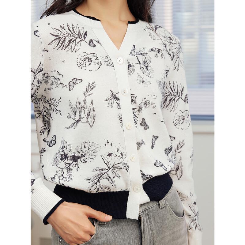 JUZUI Women's Elegant Sequin Wool Knit Cardigan