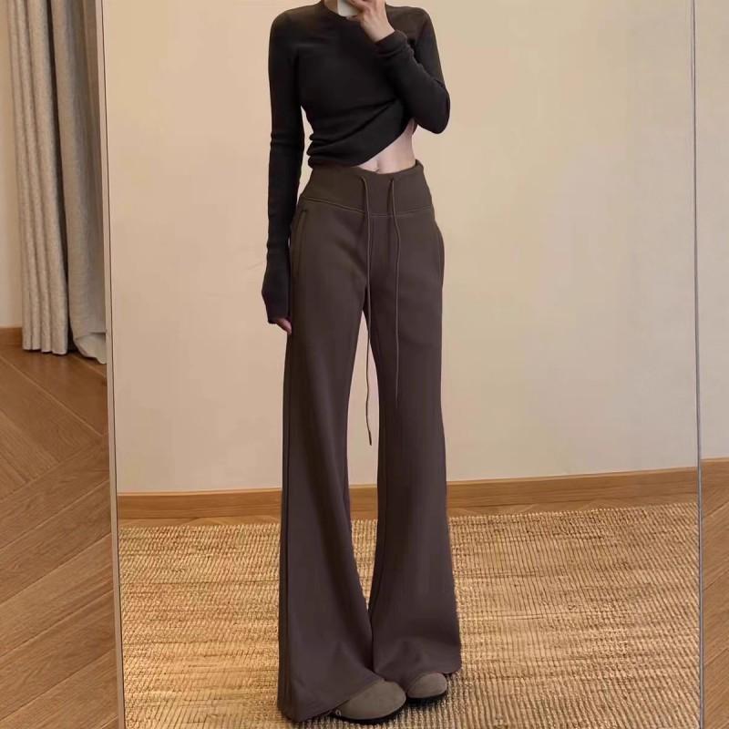 Women High Waist Maillard Flare Sweatpants Casual Slim Long Trousers