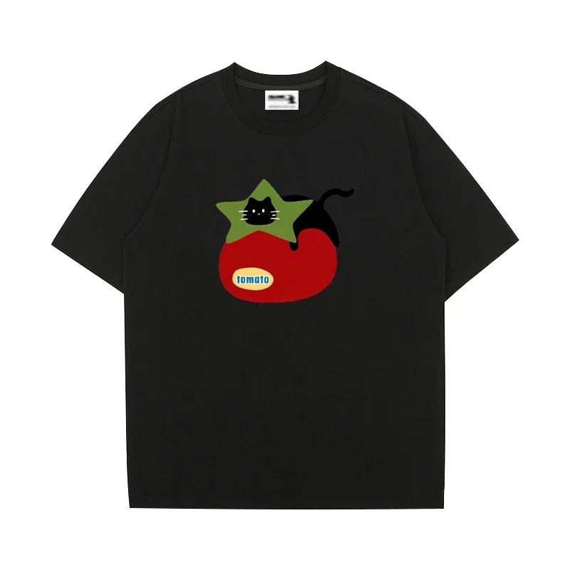 

Mens Printed TShirt 100 Cotton Simple ShortSleeved Cat and Tomato Pattern 100 Cotton Fashion Loose Comfortable TShirt - Men s... 5XL різнокольоровий