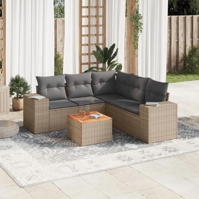 VidaXL Garden Lounge Set with Cushions 6 Pcs Beige Braided Resin 3225443