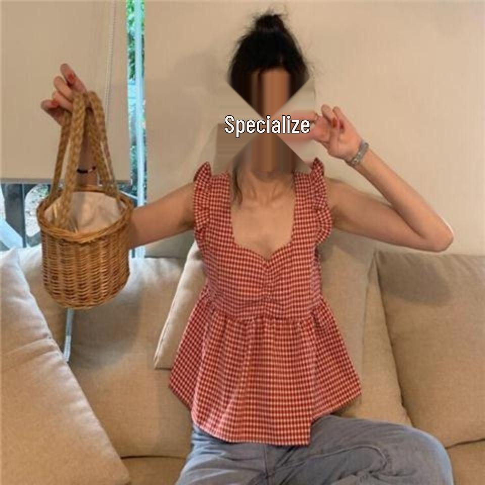 Plaid Ruffled Sleeveless Cropped Top for Women - Slimming, Sweet, Stylish Summer Vest