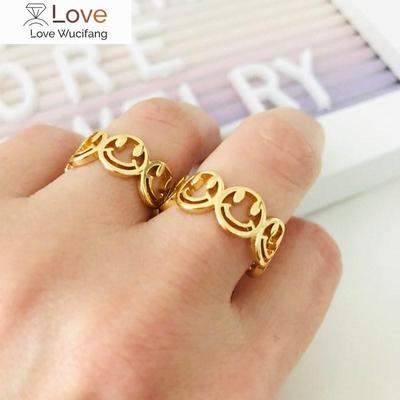 Paar Smiley Gesicht Ringe für Frauen Edelstahl Happy Face Ring Gold Farbe Verstellbar Offenes Lächeln Beste Freundin Geschenk Schmuck