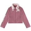 Unisex Retro Denim Jacket With Fleece Collar Print Patchwork Loose Fit Fall Outerwear Teens Adults