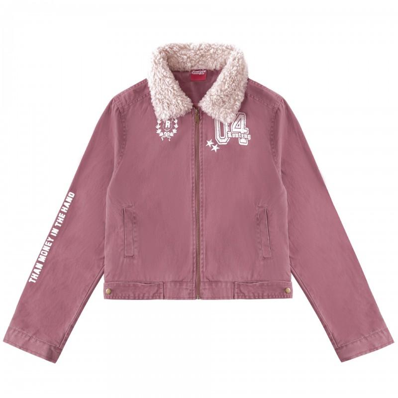Unisex Retro Denim Jacket With Fleece Collar Print Patchwork Loose Fit Fall Outerwear Teens Adults