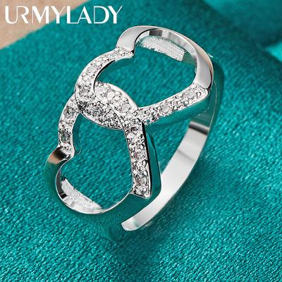 925 Sterling Silver Double Heart Zircon 7 8 9 10 Ring For Women Fashion Charm Jewelry