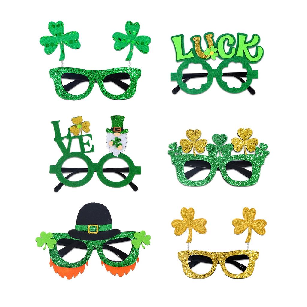 6pcs St. Patrick's Day Eyeglasses - Glittery Green Party Favors & Photo Props, Perfect for Celebrations, Photo Booth Props|Holiday Accessories