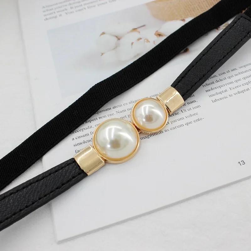 Women's Belt Creative Double Pearl  Leather Dress Waist Elastic Thin Elegant Women Fashion Accessories Clothes Decoration Gifts