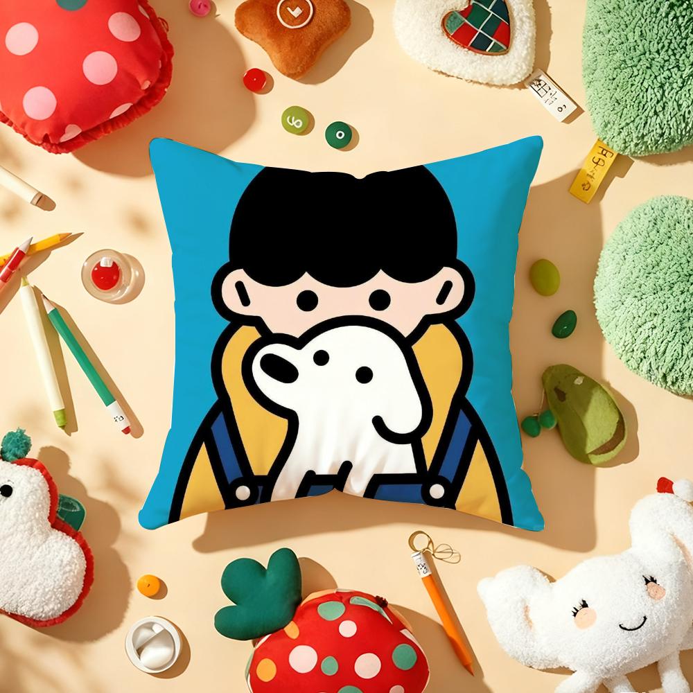 Korea M-Matsui Cute Dog Cushion Cover Plush Fabric Soft Double-Sided Printed Sofa Warm Winter Home Gift Pillow Cover