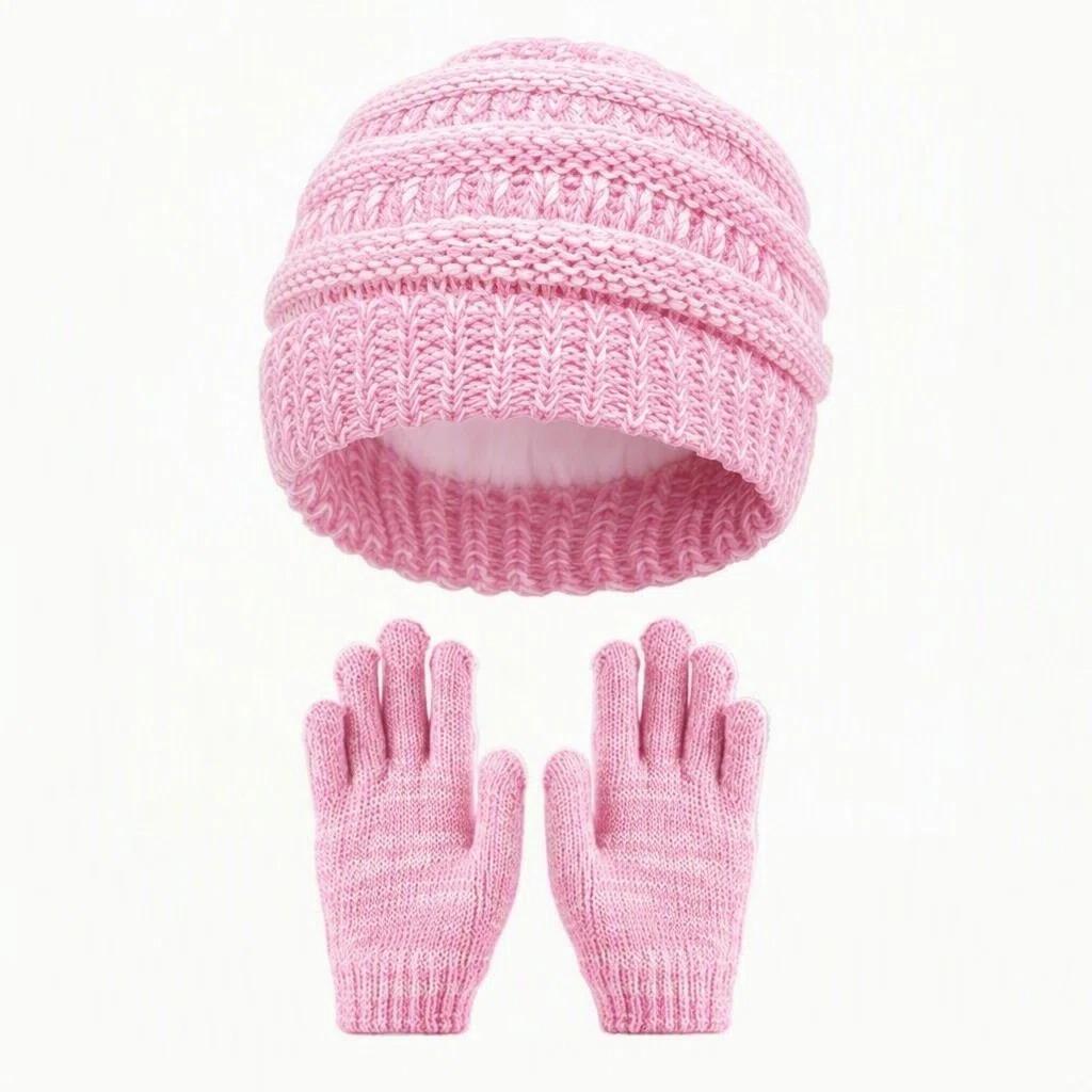 Kinderen Winter Warm Gebreide Set Pompon Muts Sjaal Handschoenen 3-Delige Set Of Enkele Muts Winddicht Oorbescherming Voor Jongens Meisjes Koud Weer Buiten