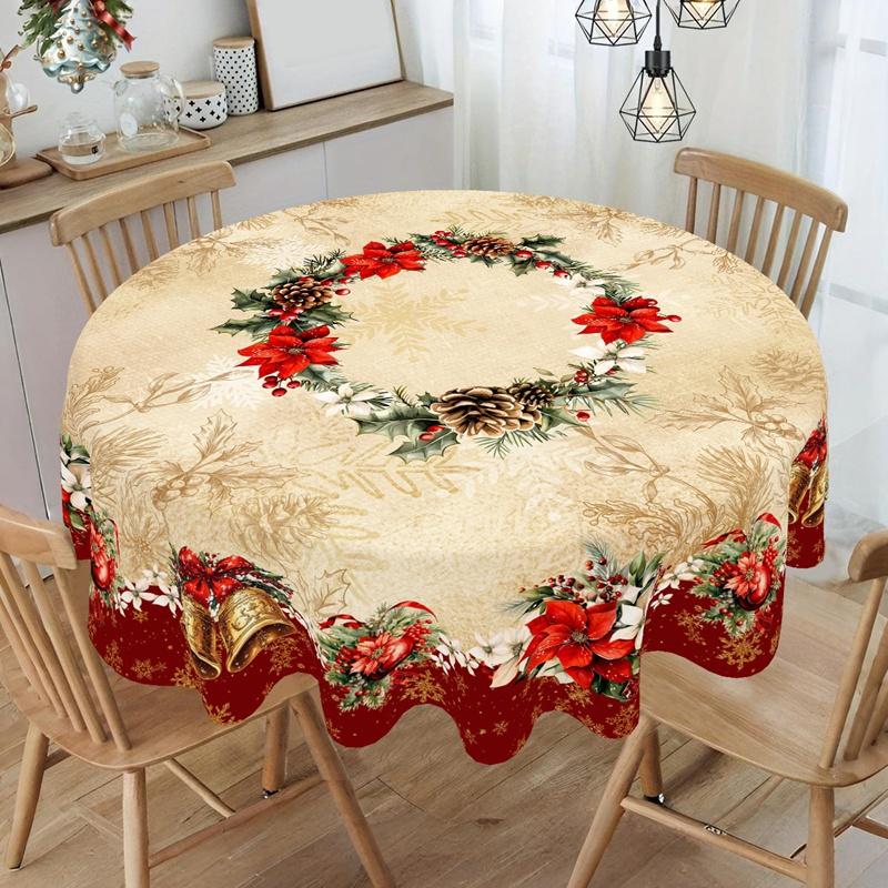 Vintage Christmas Tablecloth Poinsettia Bell Table Cover Christmas Decorations for Home 2026 Xmas Gifts Navidad Noel New Year