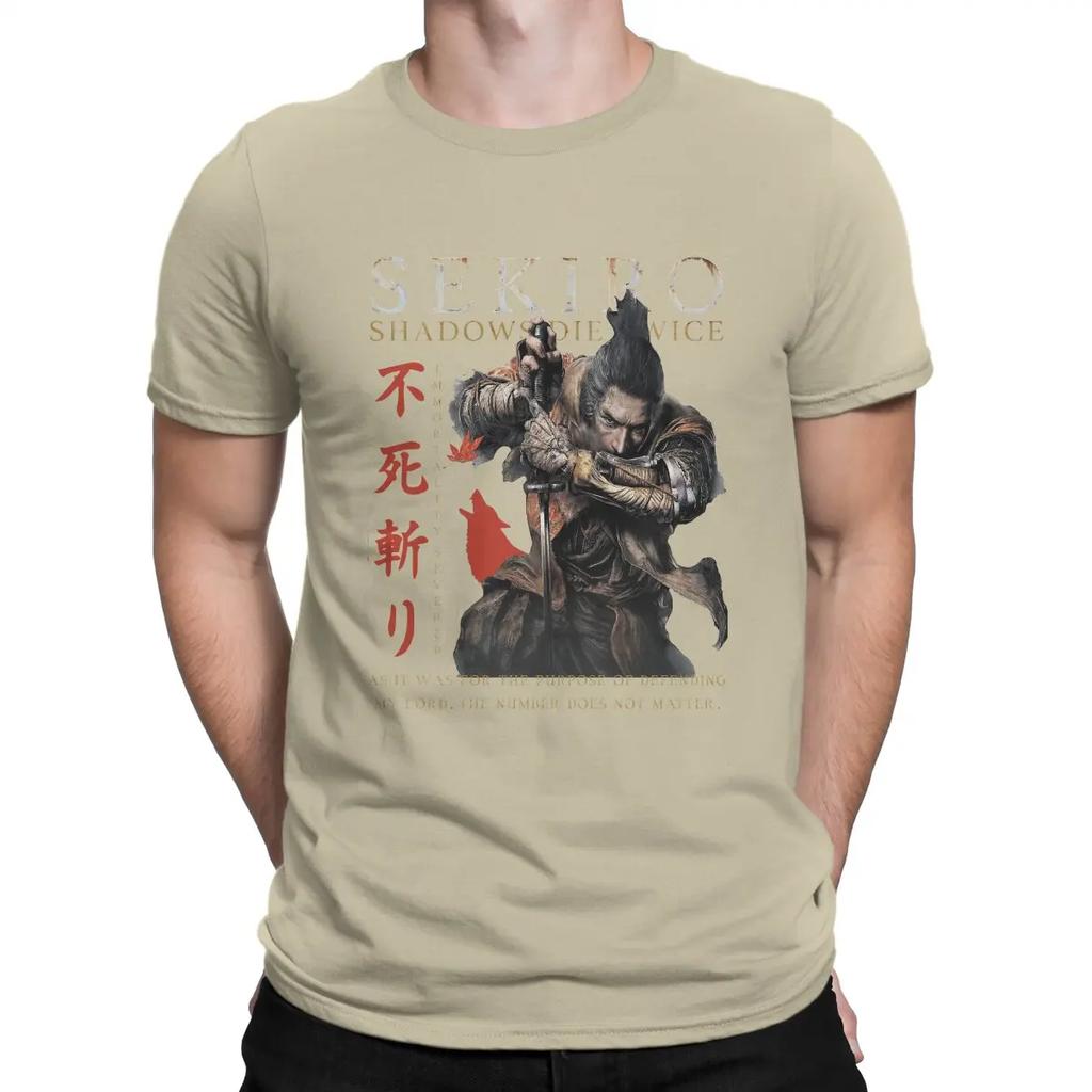 Sekiro Shadows Die Twice T Shirts for Men Pure Cotton Fun T-Shirt Round Neck DARK SOULS Tee Shirt Short Sleeve Clothing Printed