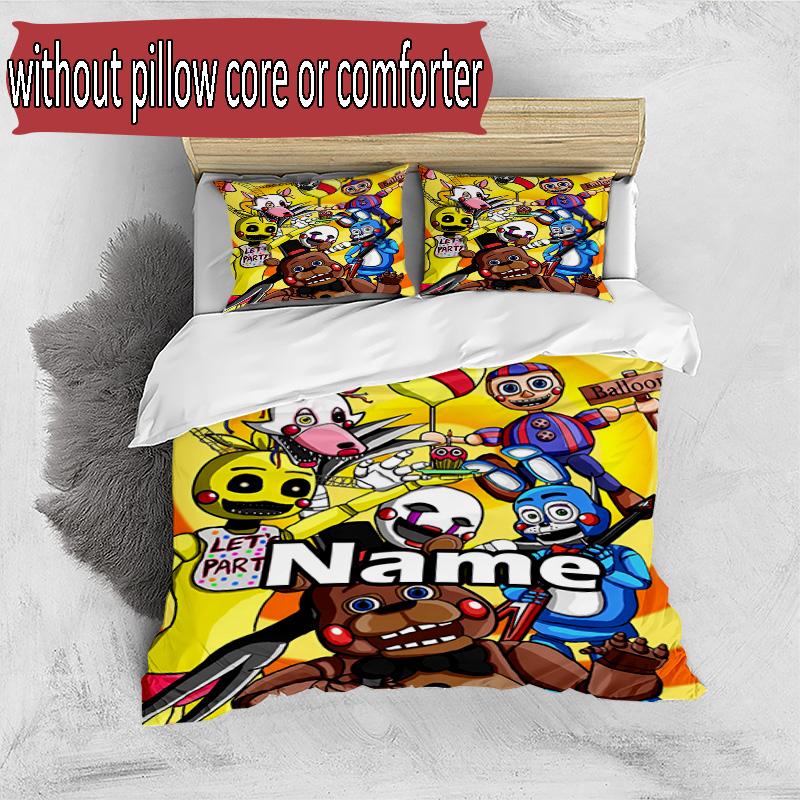 3pcs Duvet Cover Set (1*Duvet Cover + 2*Pillowcase, Without Core), Custom Name Five Nights at Freddy's Pattern Bedding Set, Home Bedroom Decor Gift