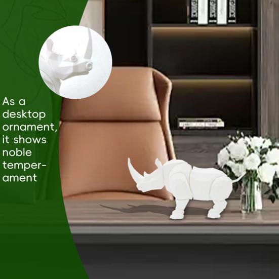 Articulated Rhino Statue White Rhino Figurine Fidget Toy for DIY Flexible Joints Rhino Coloring Home