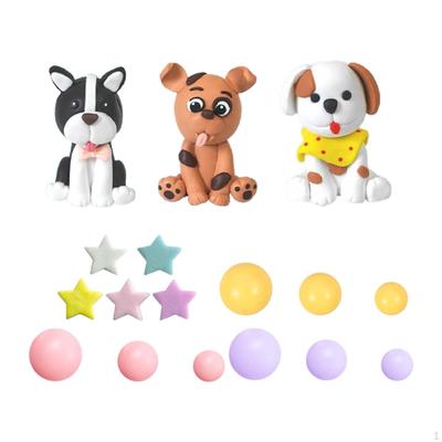Dog Cake Toppers Decorations Yellow Purple Pink Balls Puppy Cupcake Clay Figurines for
