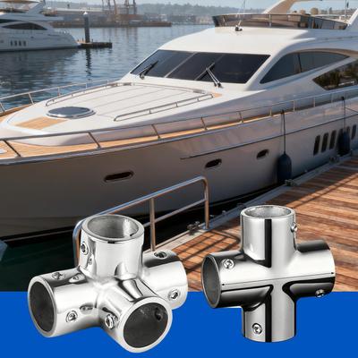 Boat Elbow 4-Way Pipe Fitting Connector Railing Hardware Stainless Steel Adapter Marine Hardware for Yachts Dock Decks Guardrail