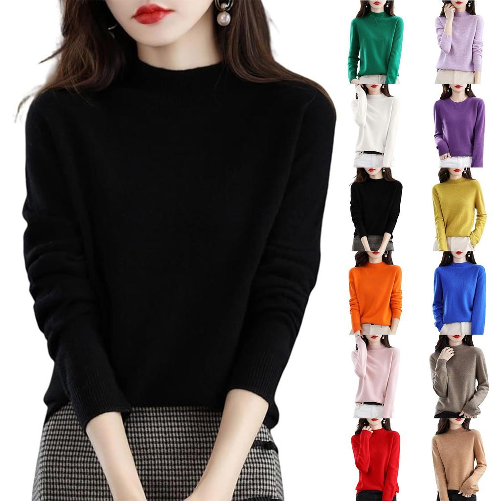 Women's Warm Wool Knitted Winter Sweater With Artificial Wool And High Collar