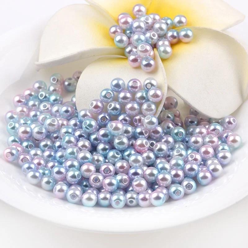 200pcs Round Rainbow Color Imitation Pearl Beaded Crafts DIY Bracelet Necklace Jewelry Making 4/6/8 /10mm