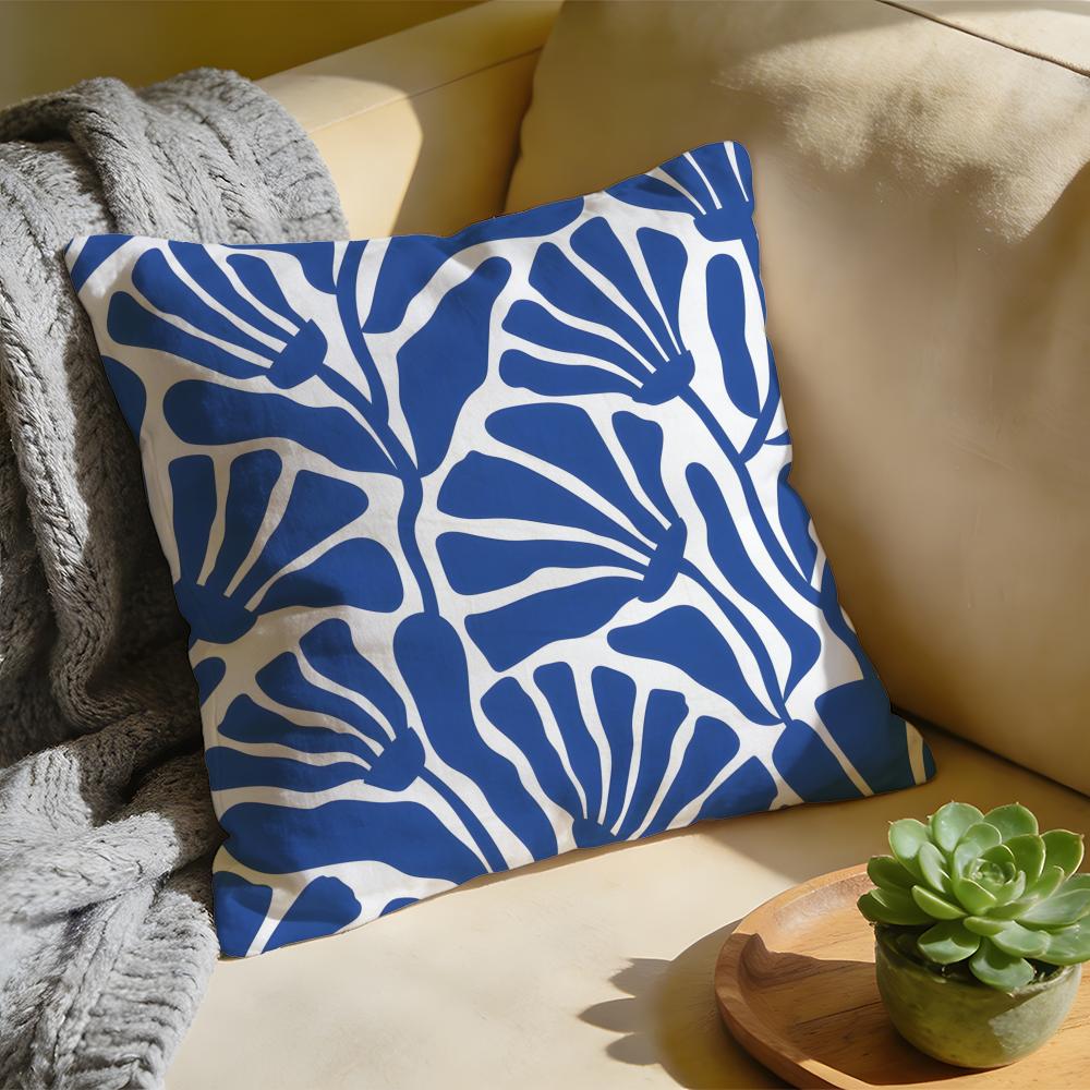 Cushion Cover Washed Linen Soft Breathable Decorative Case for Sofa Home Pillow Cover Elegant Blue Floral