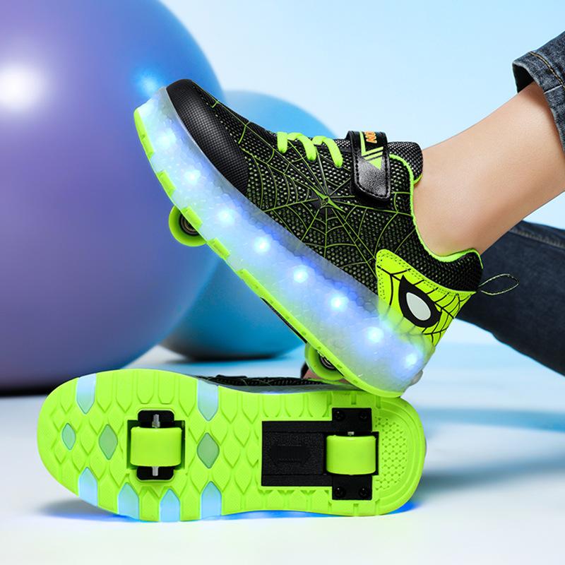 

Обувь Spider Web Runaway для мальчиков и девочек, светодиодная подсветка для зарядки, роликовые коньки 28