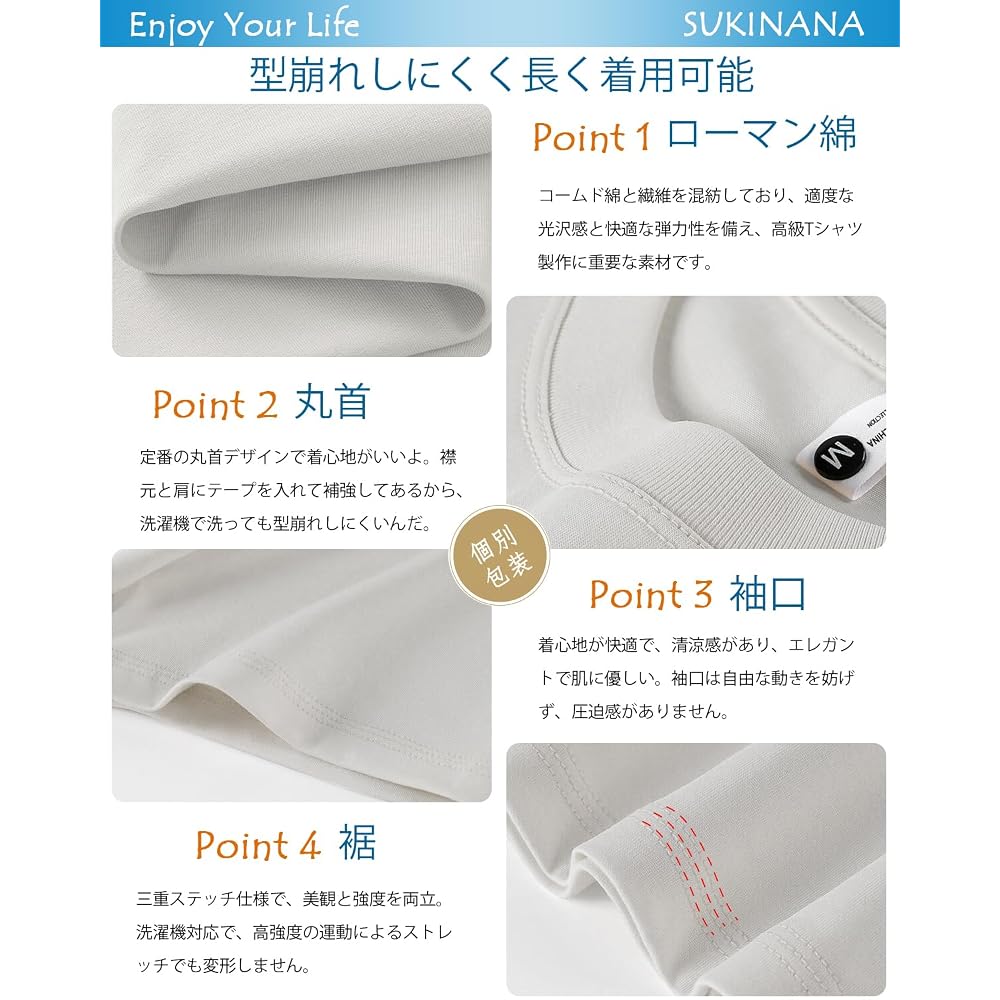 Sukinana 68oz Men's Short-Sleeve T-Shirts, Triple-Needle Knit, Thick Heavyweight, High-Quality
