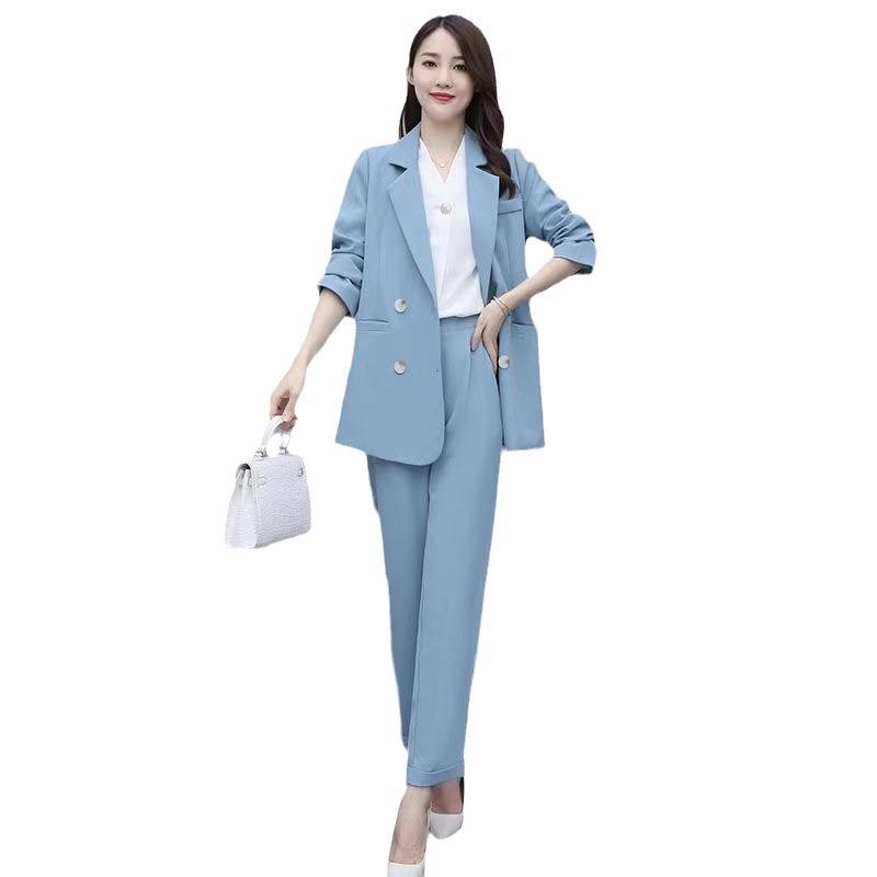 Plus Size Women's 2026 Korean Style Spring/Autumn Casual Suit Set: Fashionable, Professional, Loose Fit
