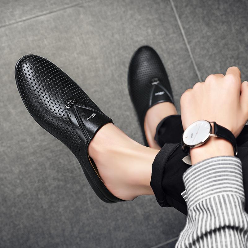 Luxury Designer Italian Men Half Shoes Leather Mens Casual Shoes Drop Ship Coiffeur Mules Man Slides Backless Loafers Slipper