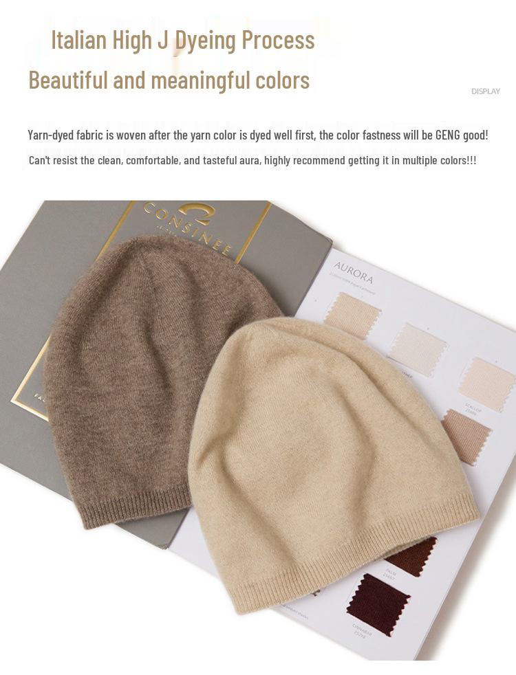 Women's 100% Pure Cashmere Double-Layered Knitted Hat - Autumn/Winter Style