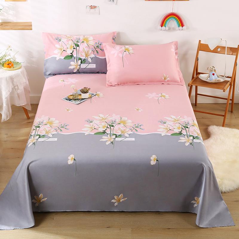 3Pcs Botanical Floral Pattern Bed Sheet Set 100% Cotton Skin-friendly Breathable Bedsheet Sets Home Flat Sheet with Pillowcases