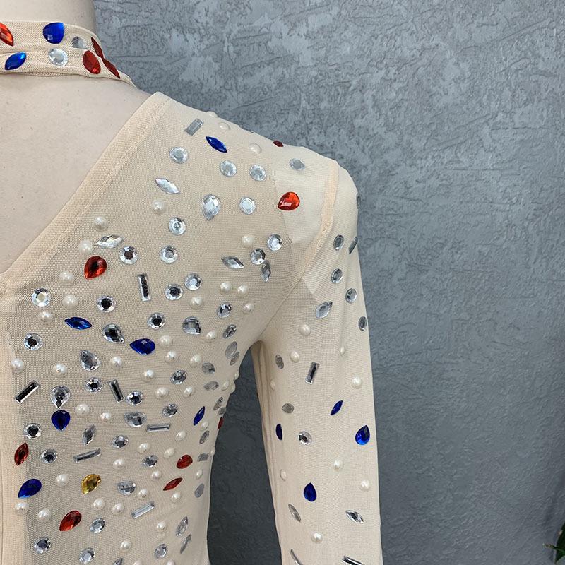 Elegant Rhinestone Mesh Slim-Fit Dress