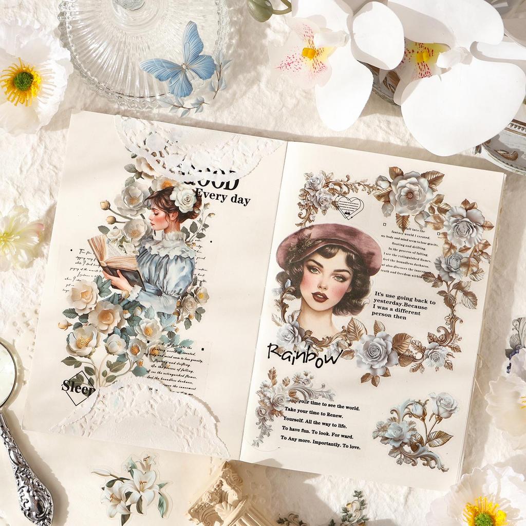 Retro Wisteria Shadow Edge Creative Stickers - Romantic Floral DIY Journal Décor