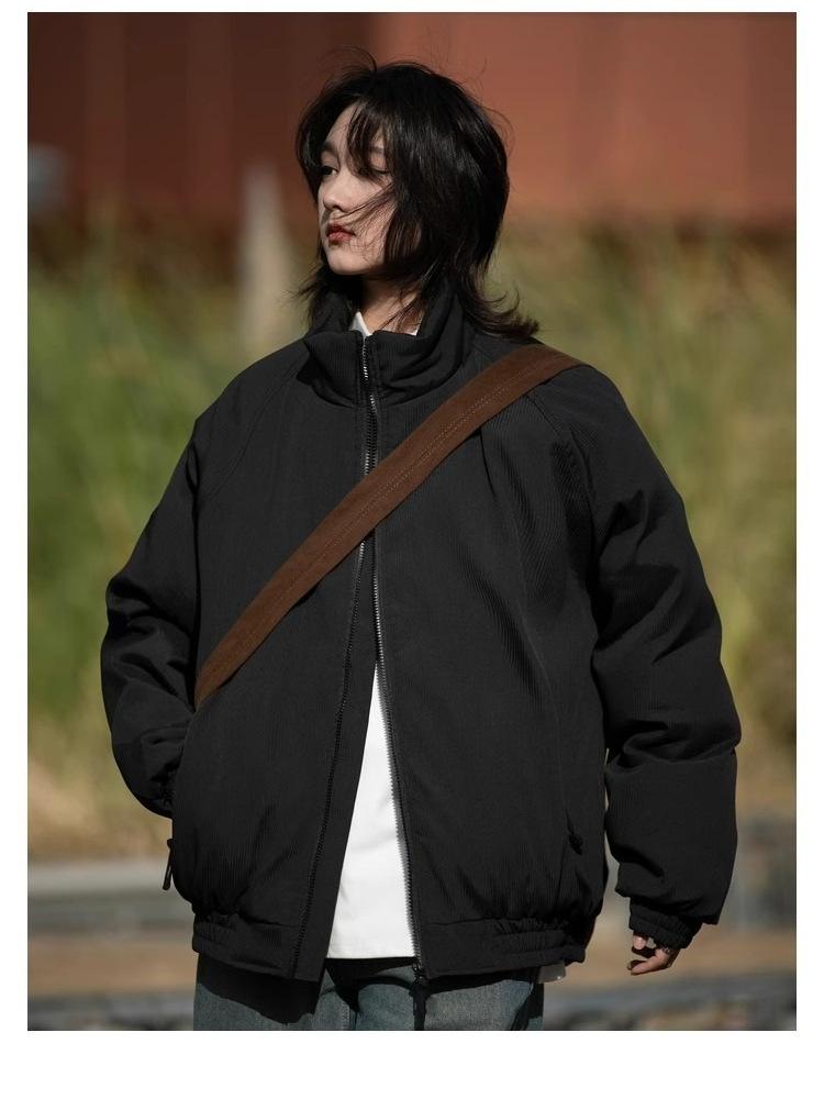 Veste rembourrée unisexe tendance style japonais à col montant – Vêtement d'extérieur ample en coton