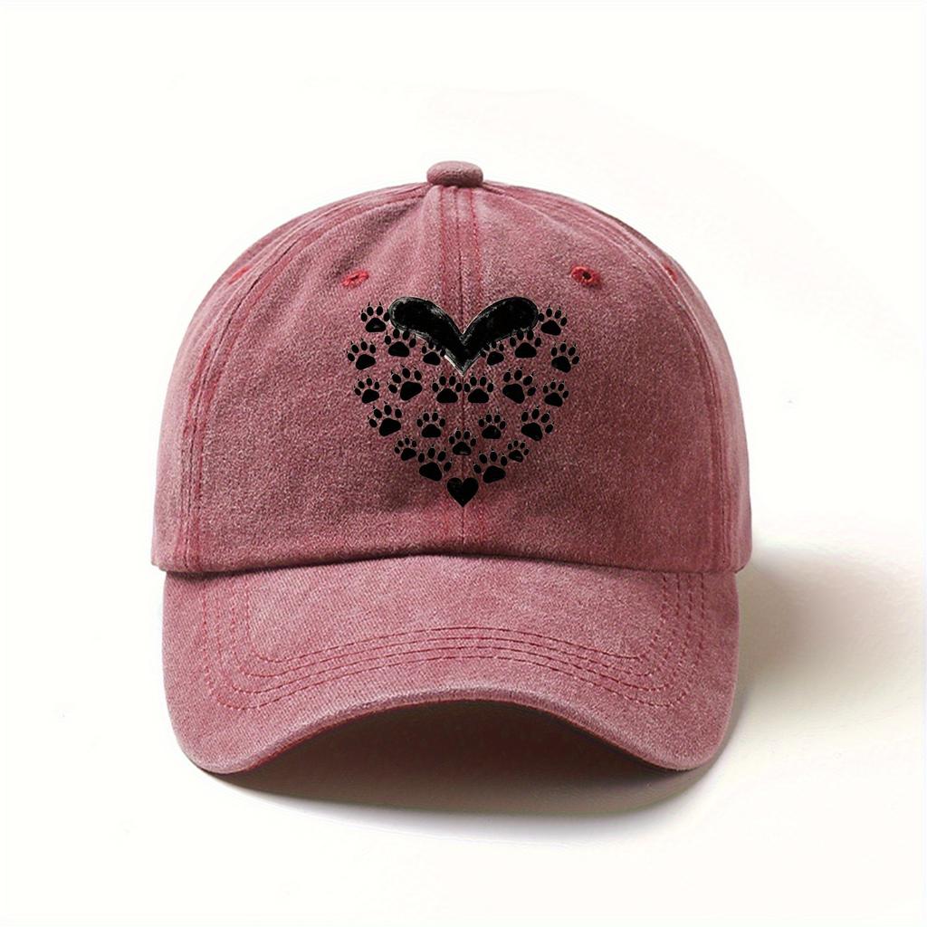 Heart and paw print design baseball cap breathable men's and women's outdoor sports and leisure street