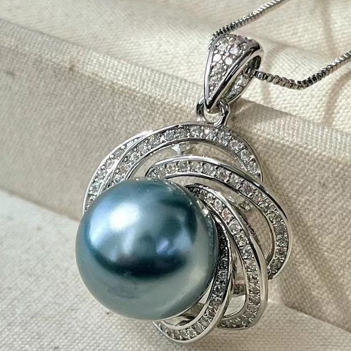 Vintage luxury Tahitian platinum gray black pearl pearl pendant bead pendant niche positive round strong light