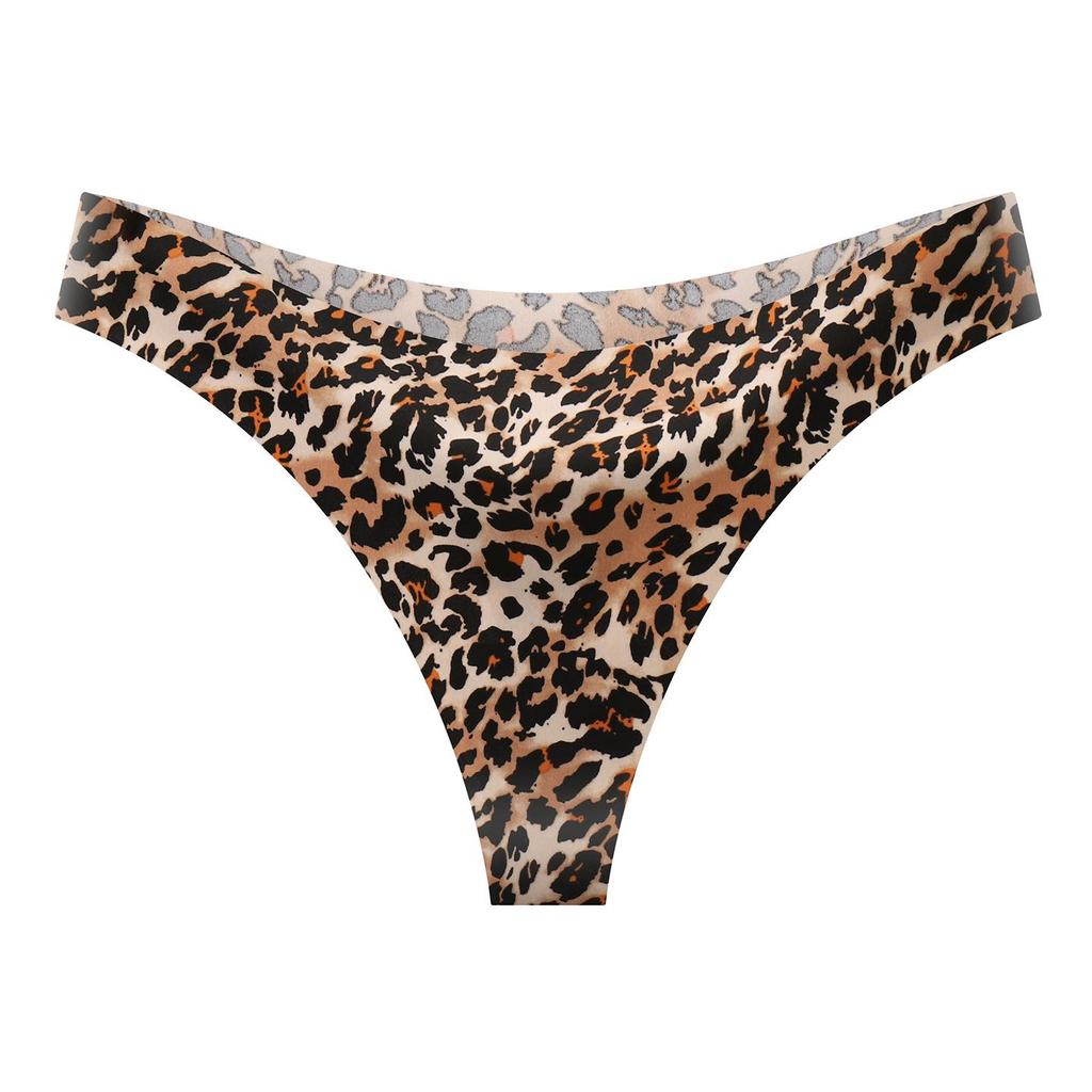 Bezšvová dámska tanga s leopardím vzorom z ľadového hodvábu, nízky pás