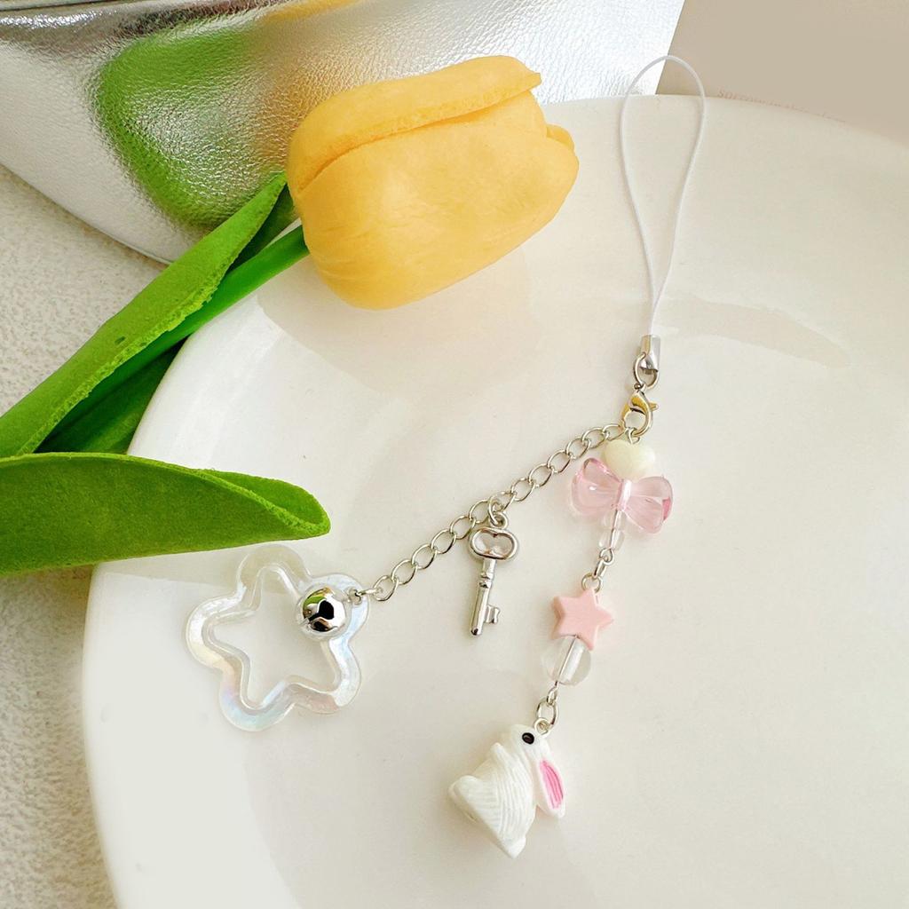 Star Rabbit Bead Pendant Sweet Phone Chain Strap Hangings Decoration Keychain Lanyard Small Gift for Women Girls