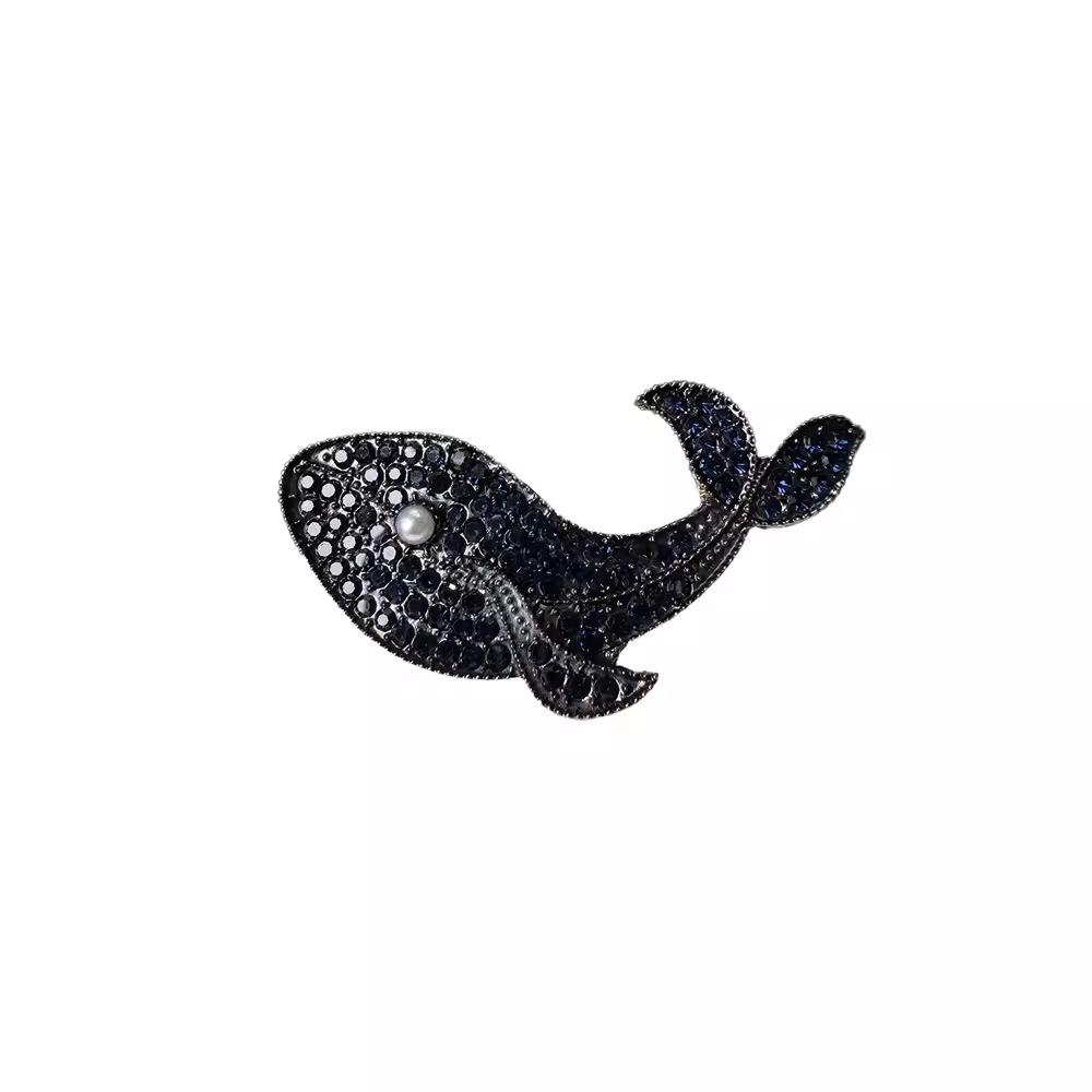 Korean Creative Blue Whale Fish Brooch Retro Luxury Temperament Brooch Niche Design Sweater Pin Suit Trendy Accessories