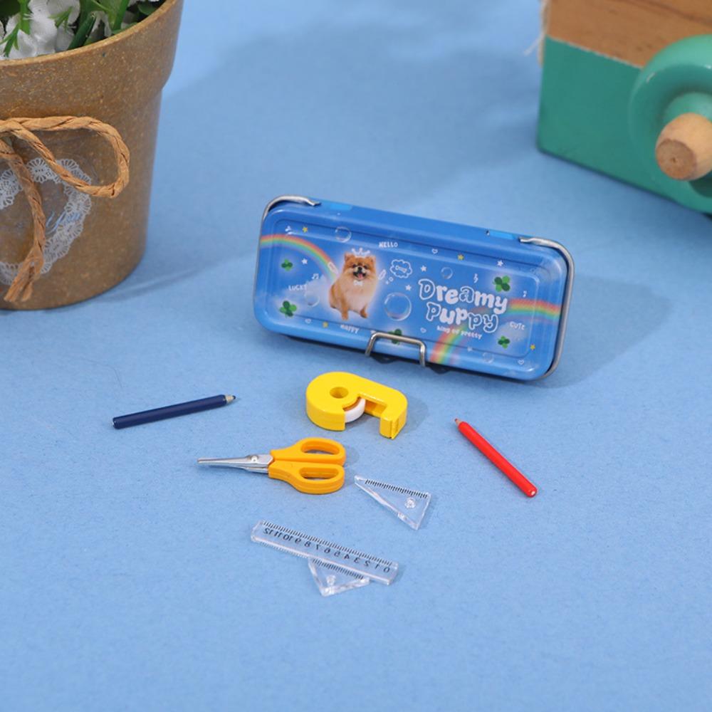

Ruler Model Doll House Pencil Case Scene Decoration Miniature Iron Box Kids Toys синий