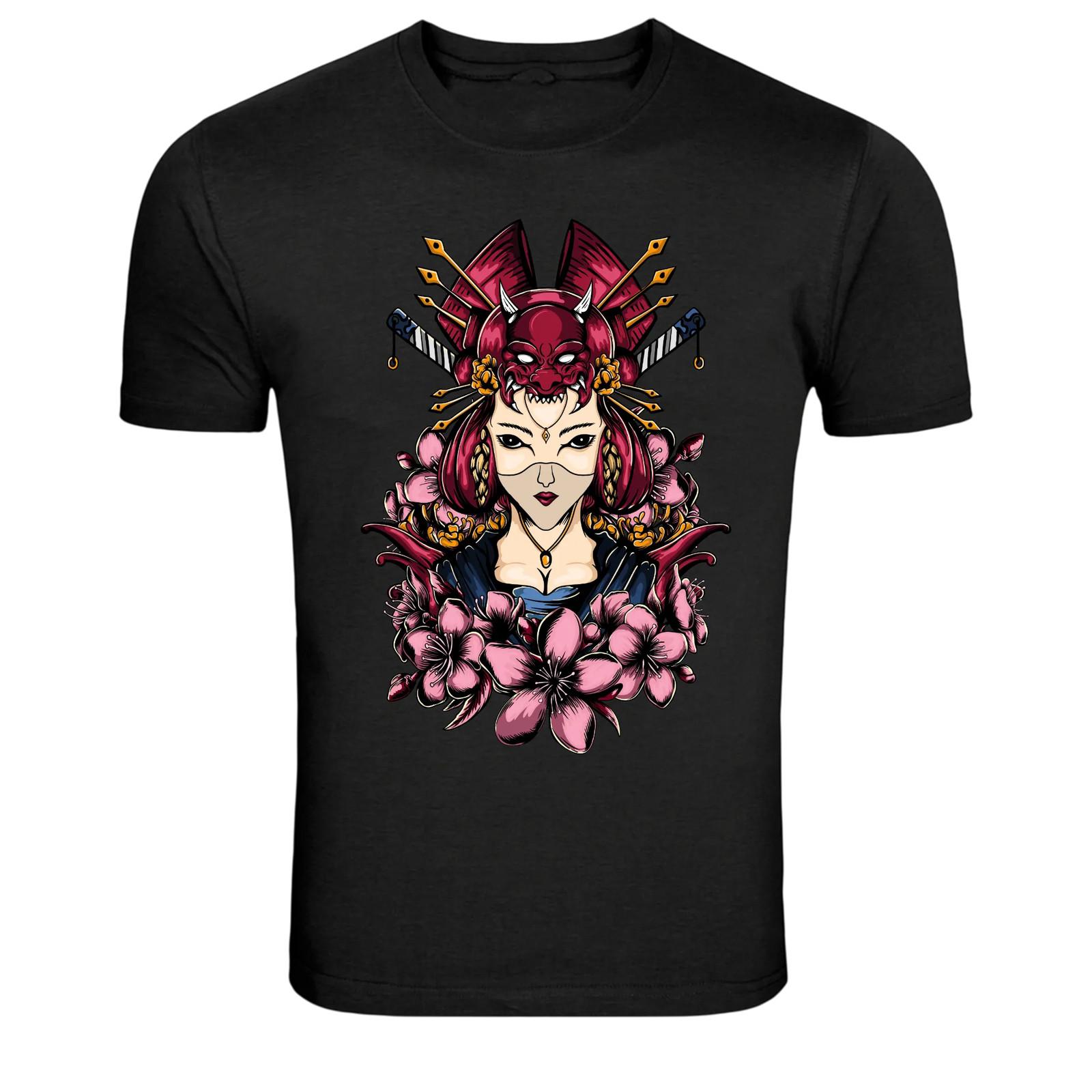 Geisha Demon Mask Japanese Art Graphic T-Shirt XL