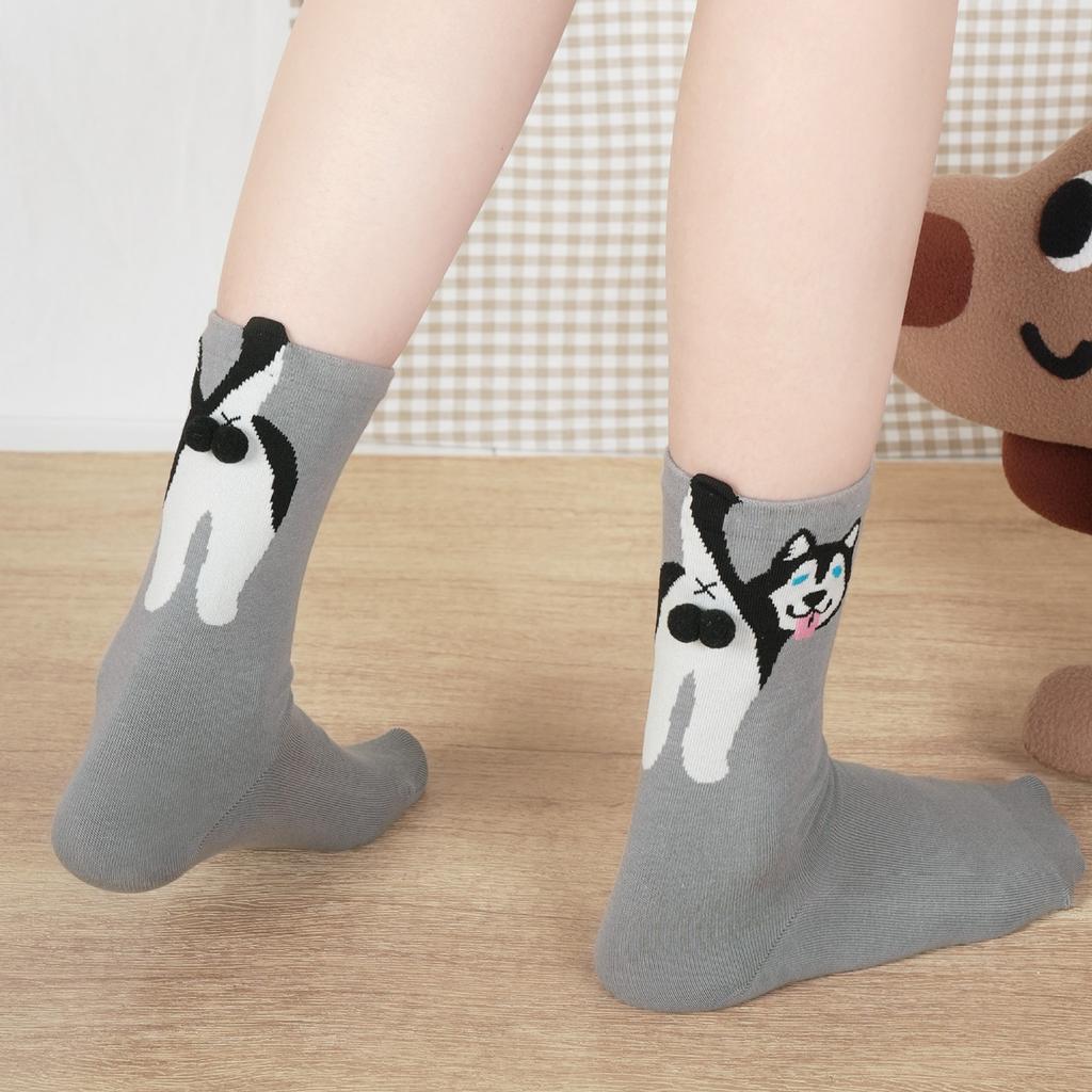 1/2Pairs Cute Cat Socks with Balls Funny Soft Cotton Socks Breathable Middle Tube Socks Novelty Gifts for Women Girl Cat Lovers