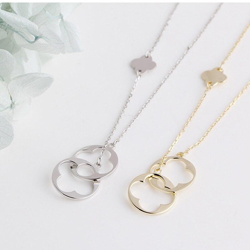 

Sterling Silver Real S925 Necklaces Women Chains Vintage Jewelry Pendants Undefined Fashion Luxury Long Interlocking Clover 39cm