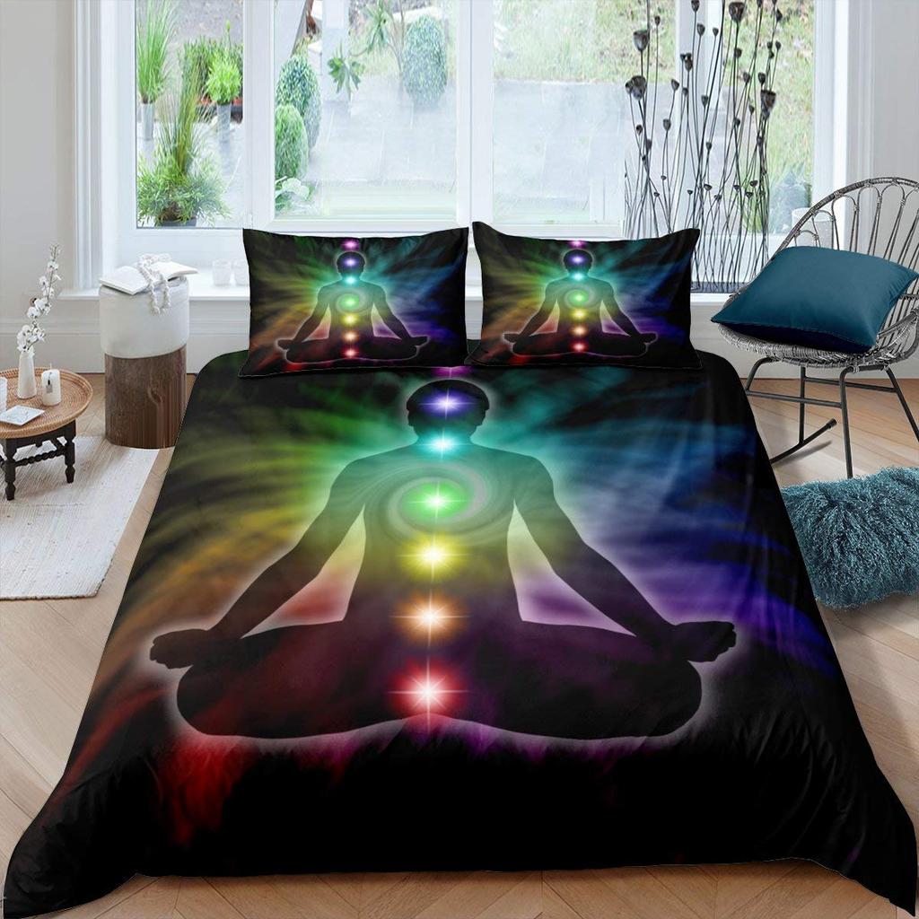 Bohemian King Queen Duvet Cover Yoga Comforter Cover Chakra Meditation Hamsa Eye Bedding Set Exotic Boho Polyester Quilt Cover