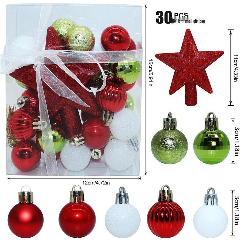 3CM/30PCS Tree Top Star & Small Ball Ornament Set - Holiday Christmas Decoration Gift Box