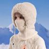 Women Winter Balaclava Hat Mask Neck Integrated Ear Protection Knitted Wool Hooded Cap Fleece Lined Windproof Wool Knit Ski Cap