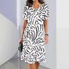 Elegant Short Sleeve 3D Print Dress Beach Summer Midi Dresses