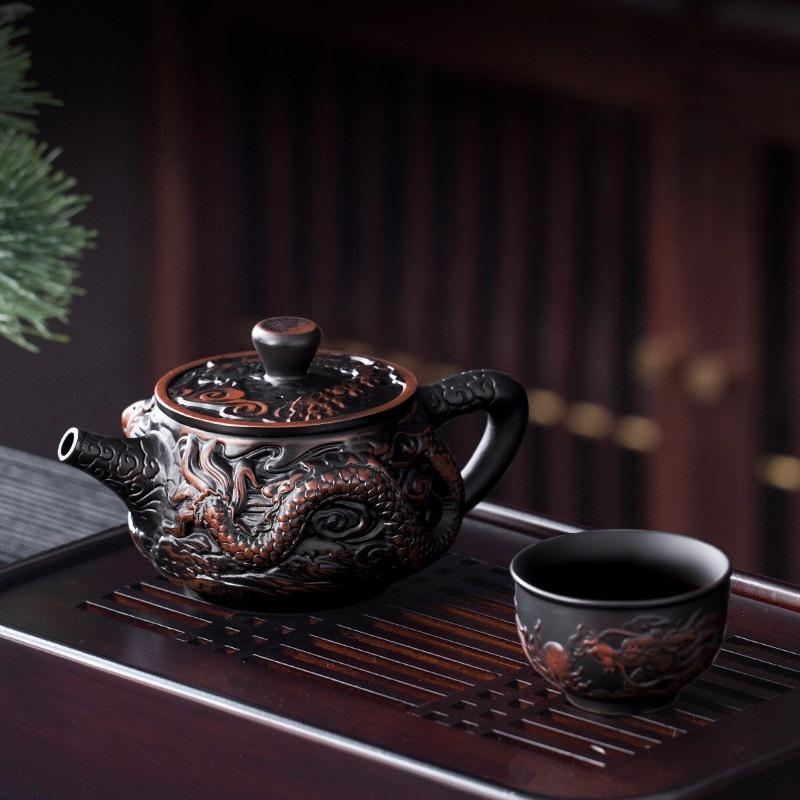Teiera in Argilla Viola Jianshui Teiera Dipinta a Mano con Rilievo Antico Teiera per Uso Domestico Bollitore per Set da Tè Kung Fu