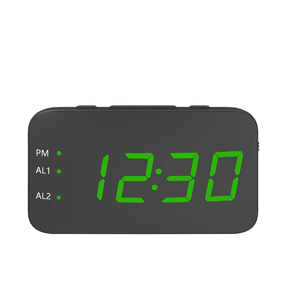 Digital LED Alarm Clock Large Mirrored Display Snooze Function Beside Clock for Bedroom Decor green#0